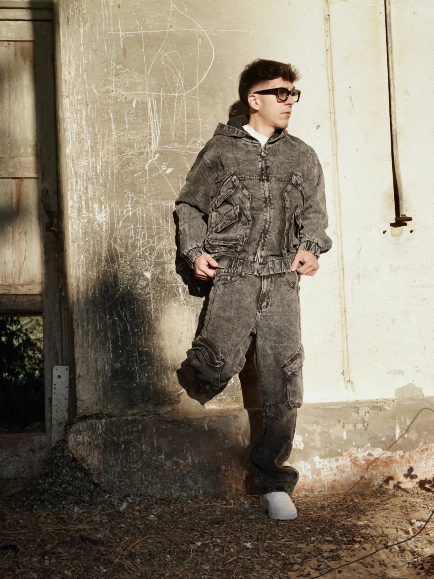 Coordinato Uomo Grigio Denim – Completo Streetwear Arte Uomo