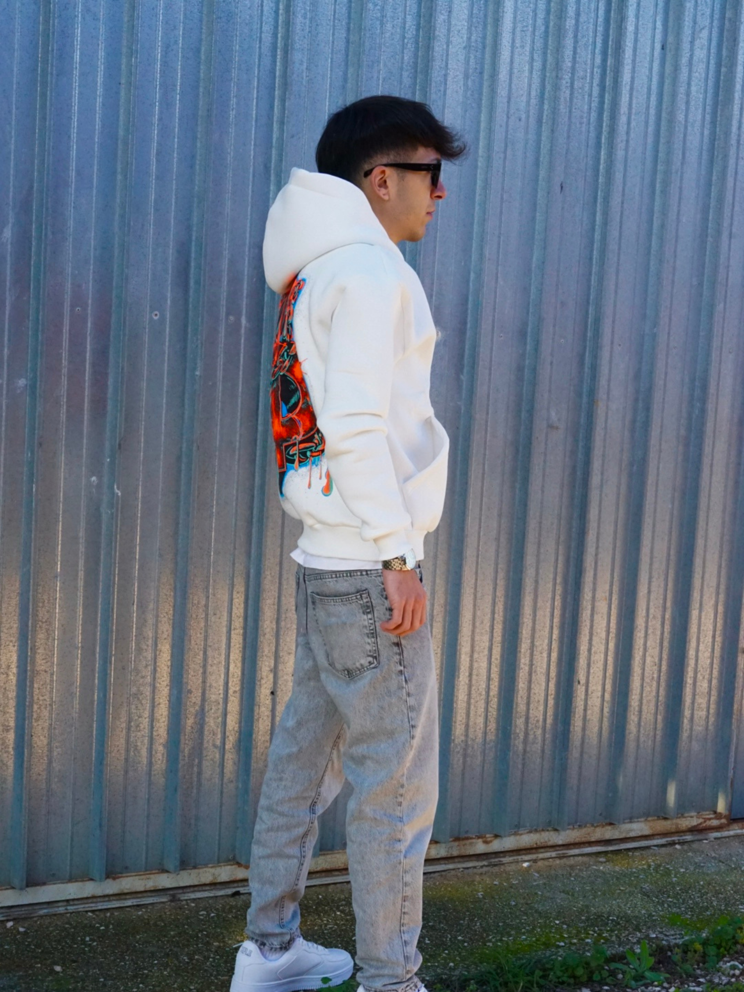 Felpa con Cappuccio White "I'm Rich" Arte Uomo