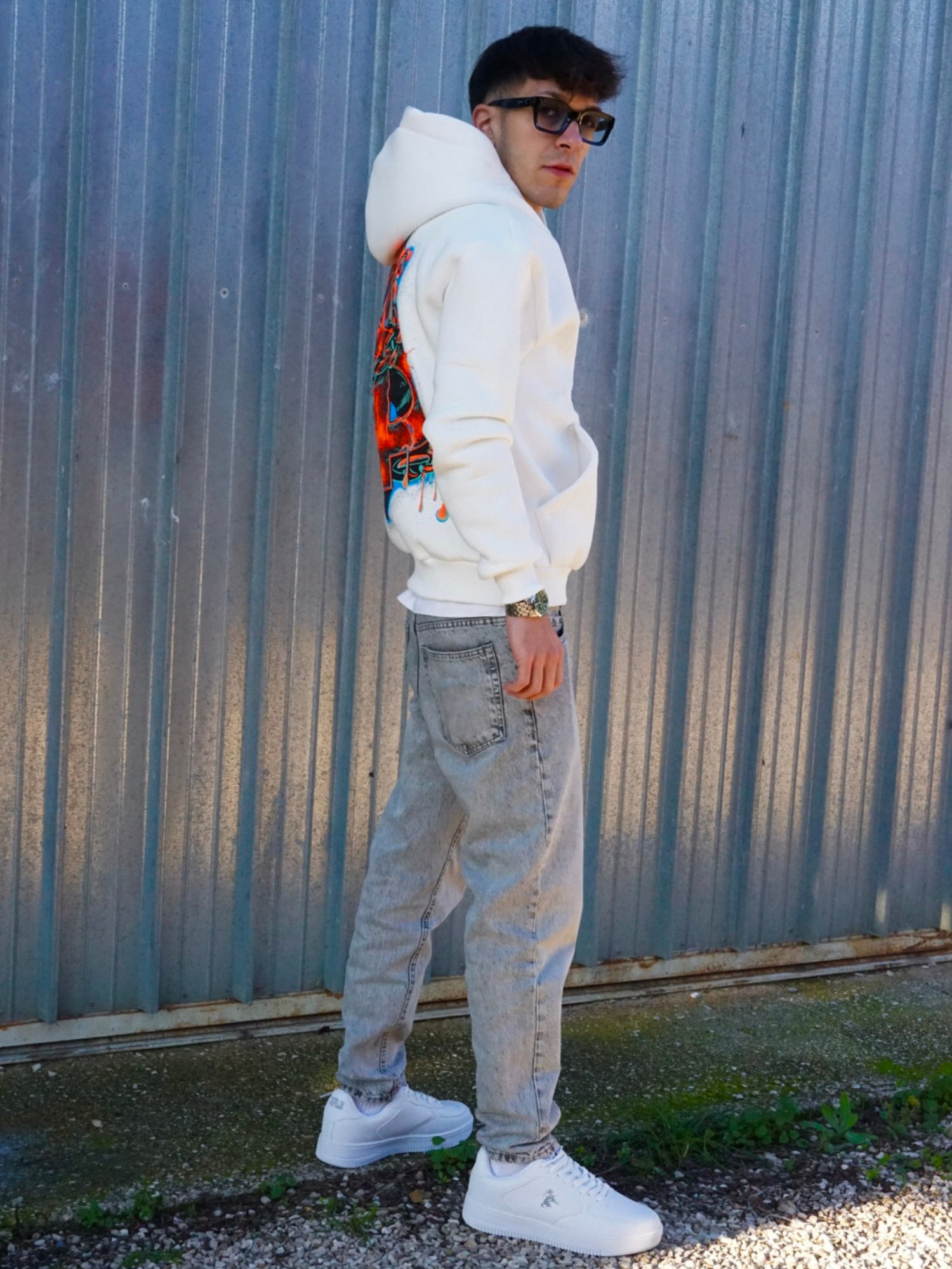 Felpa con Cappuccio White "I'm Rich" Arte Uomo