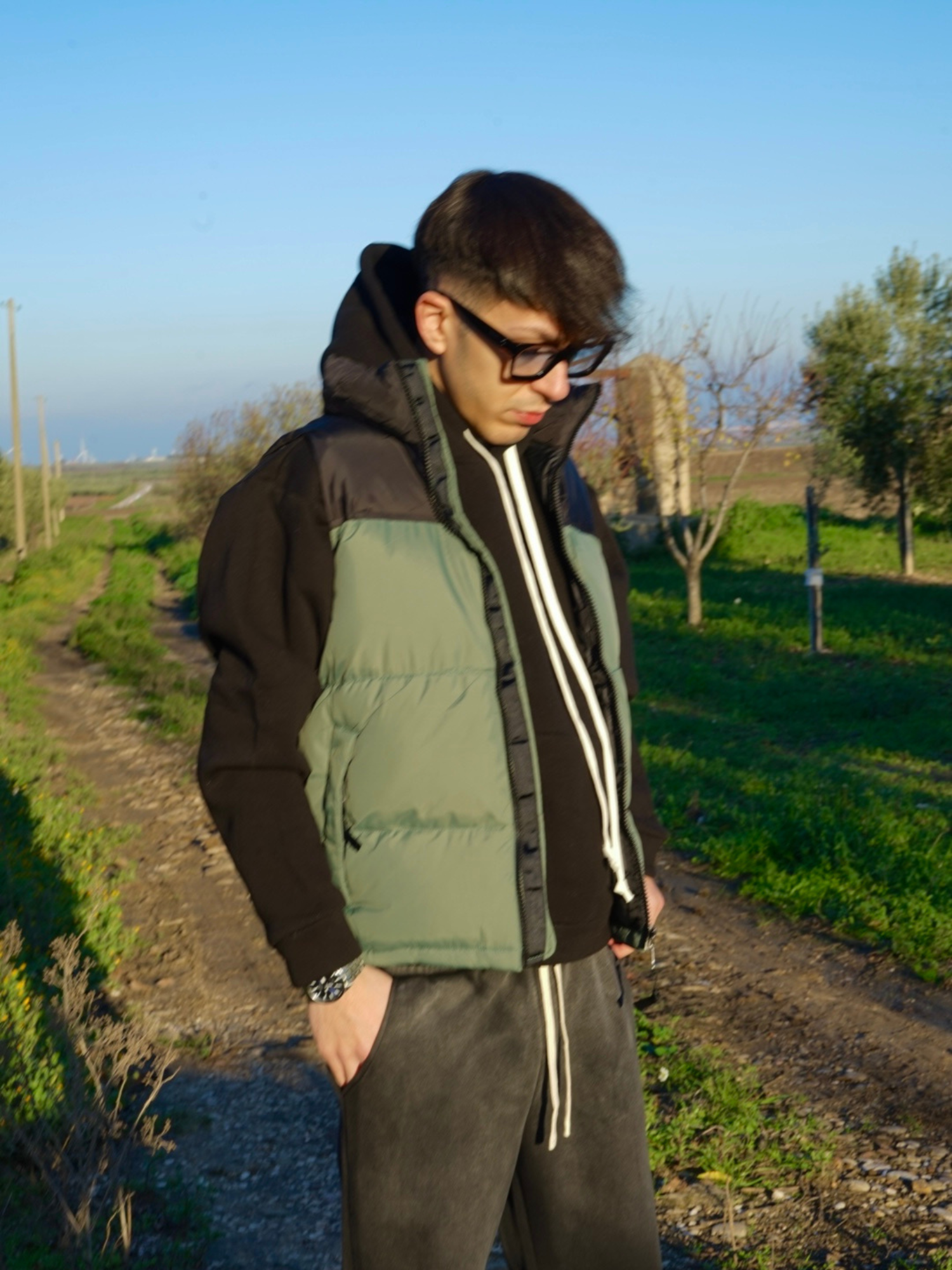 Gilet Uomo Imbottito Verde Streetwear Arte Uomo
