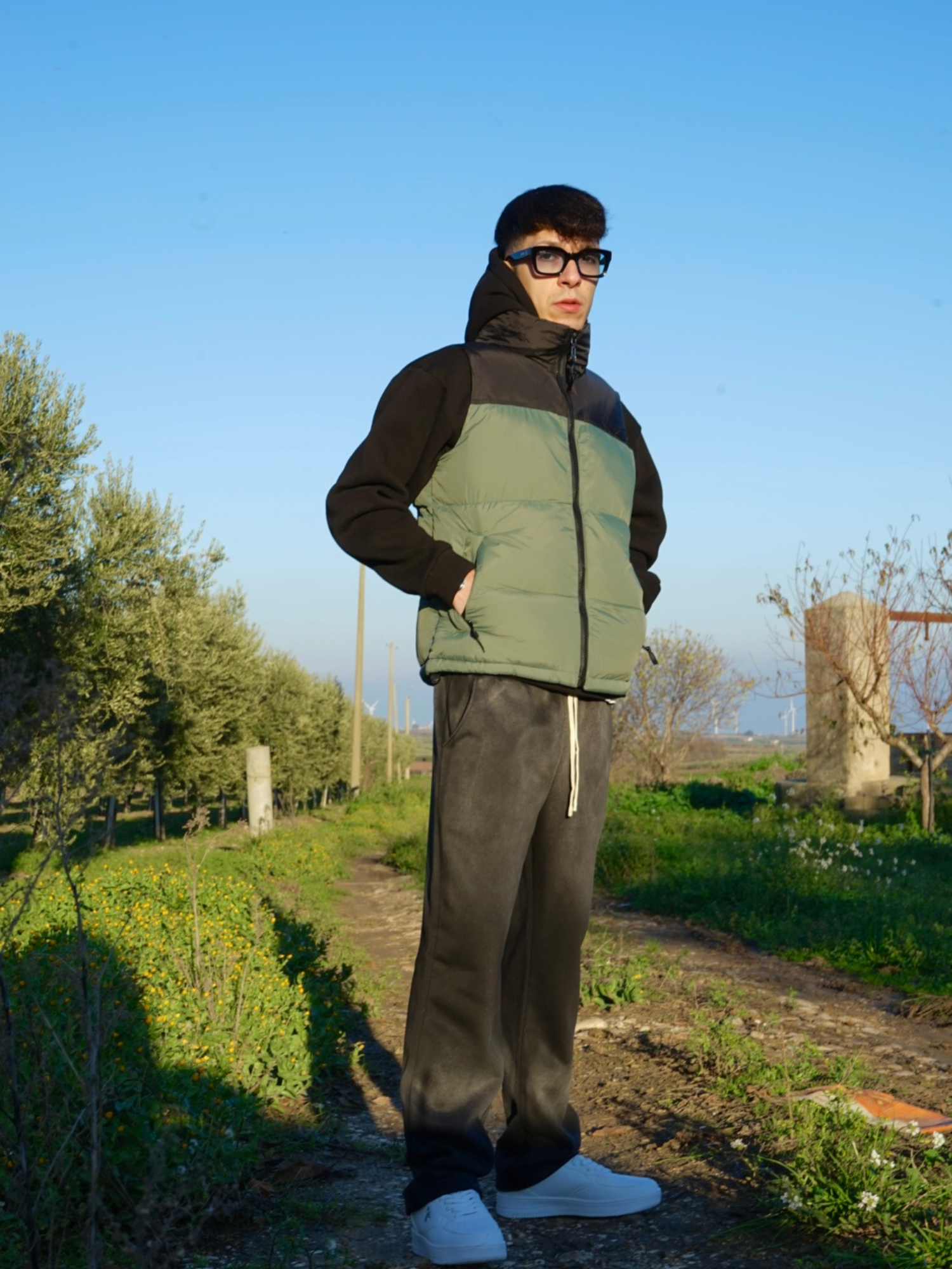 Gilet Uomo Imbottito Verde Streetwear Arte Uomo