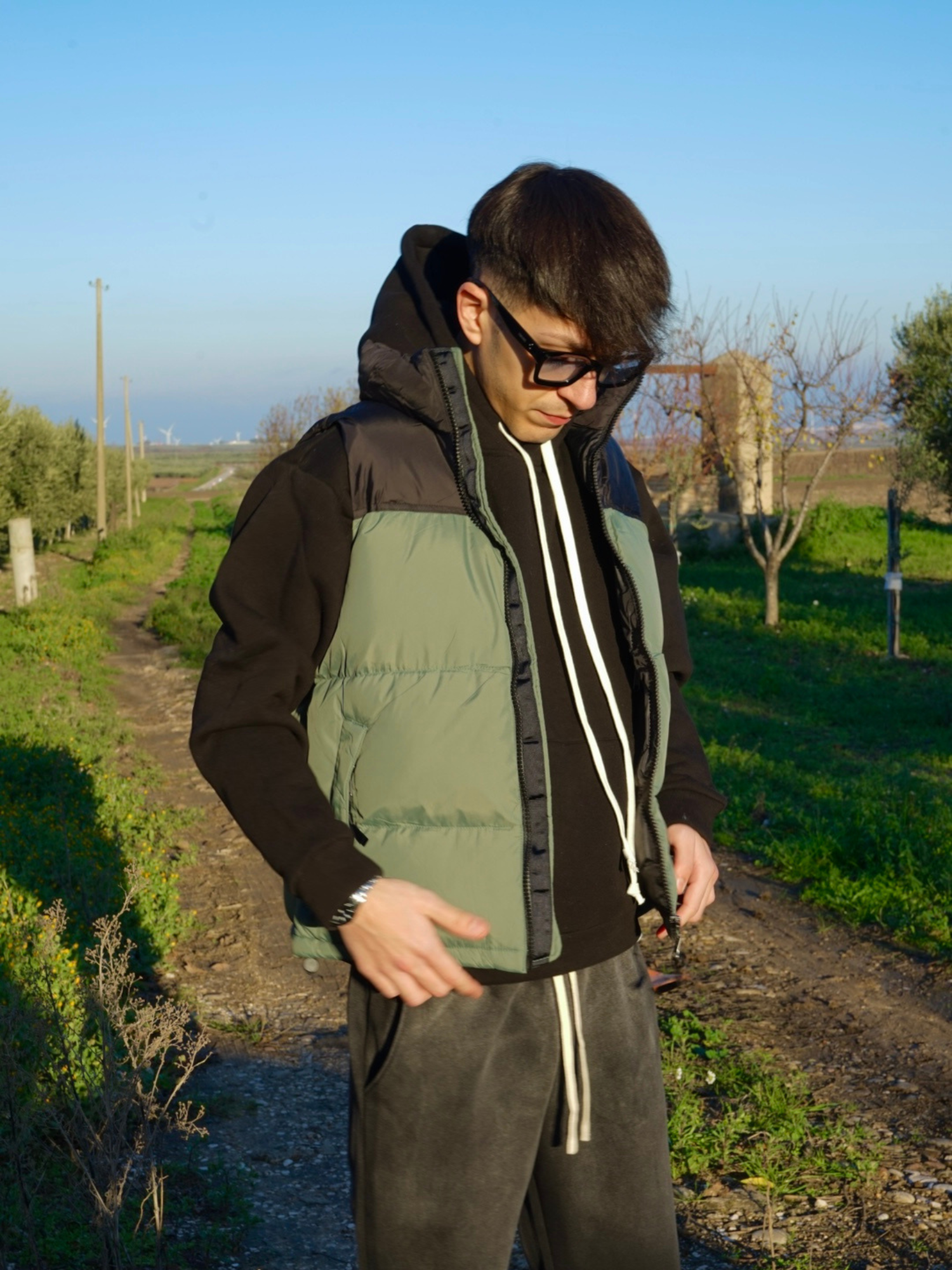 Gilet Uomo Imbottito Verde Streetwear Arte Uomo