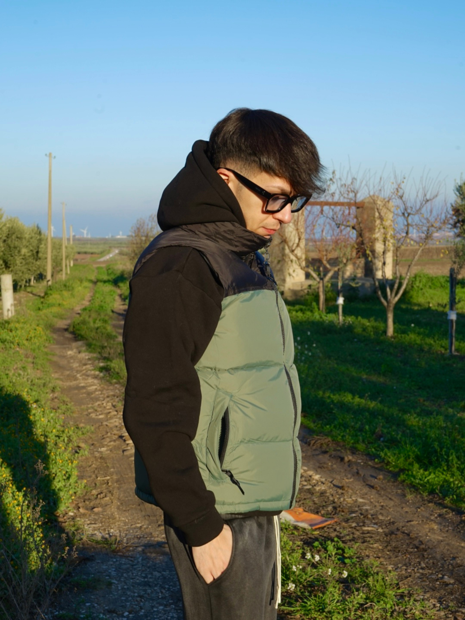 Gilet Uomo Imbottito Verde Streetwear Arte Uomo