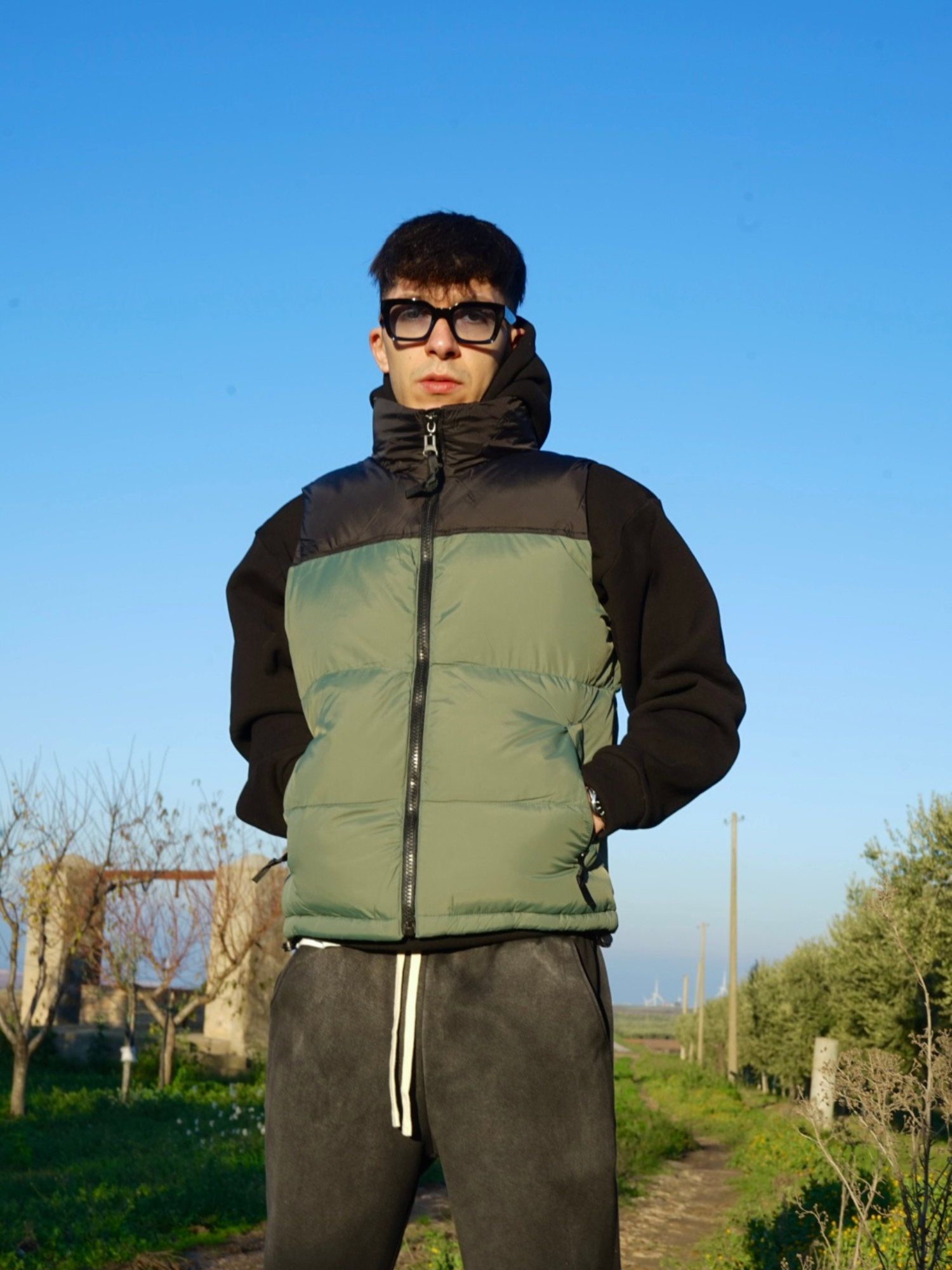 Gilet Uomo Imbottito Verde Streetwear Arte Uomo